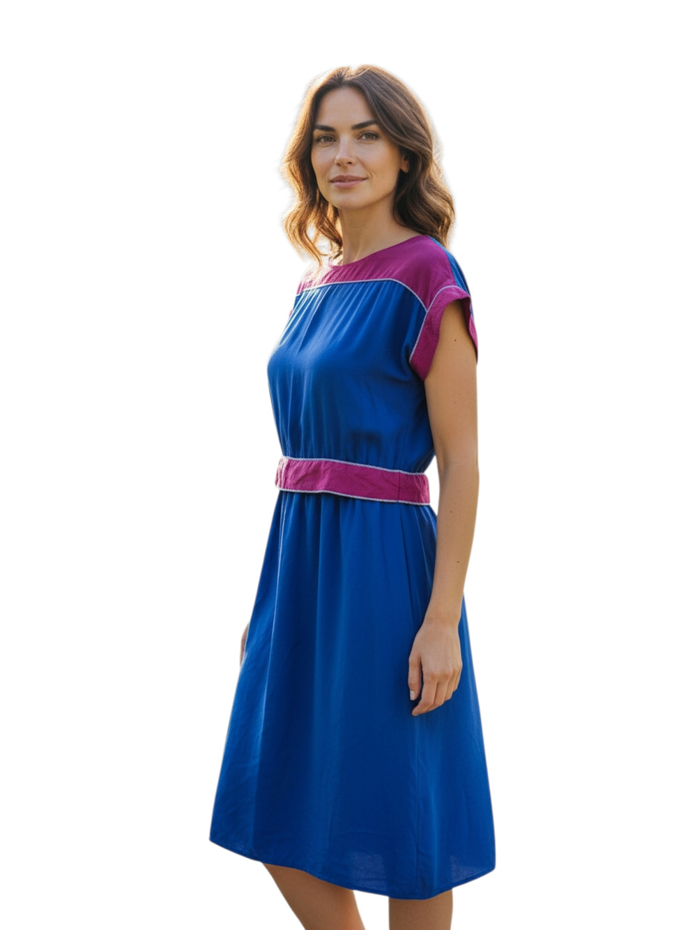 NILANI Women 8 10 Silk Dress Y2K Royal Blue Magenta Short Sleeve Belted Vintage